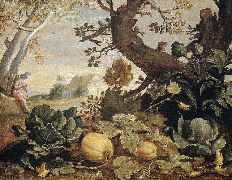 Landscape with fruit and vegetables in the foreground, Abraham Bloemaert